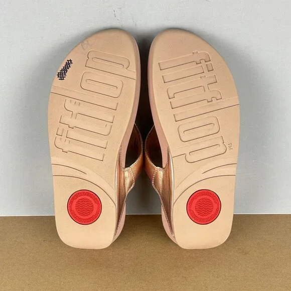 Fitflop Lulu Toe Post Thong Sandals Womens 7.5 Metallic Rose Gold Leather Casual - Picture 7 of 9